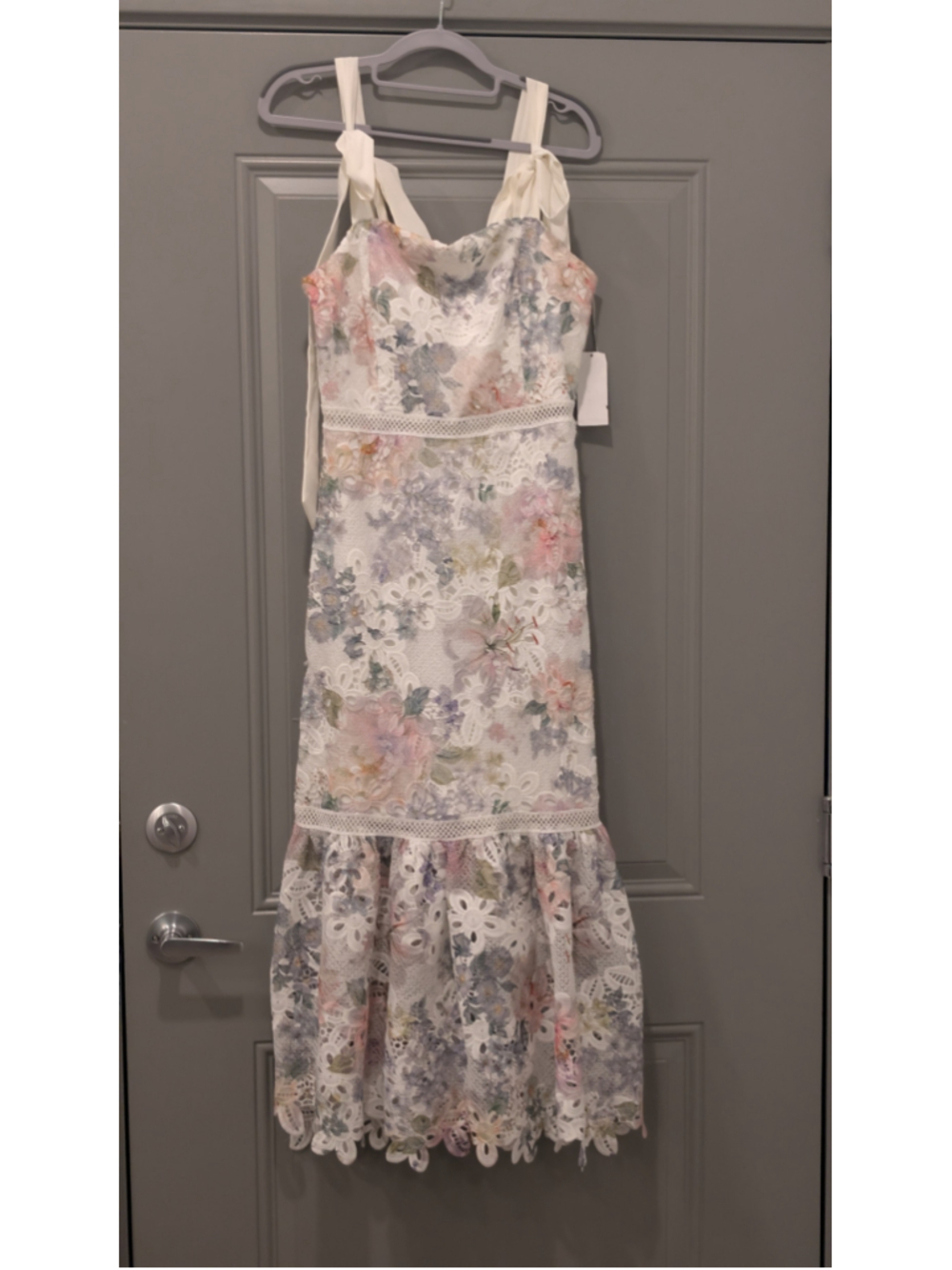 Arose Studio NWT Floral Lace Crochet Midi Maxi Dress White Pastel M $198